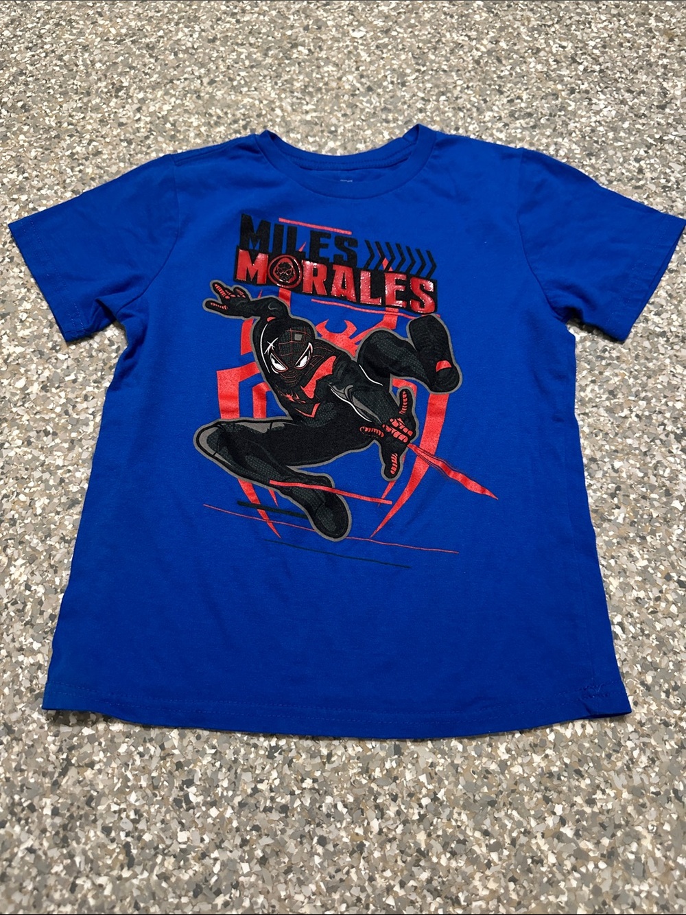 Marvel Miles Morales Royal Blue Tee with Red & Black Graphic